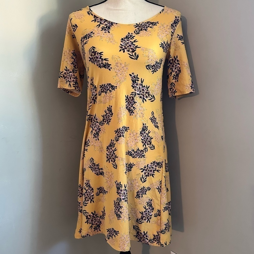 Pink Rose | Mustard Yellow Floral Dress with Strappy Back | Small